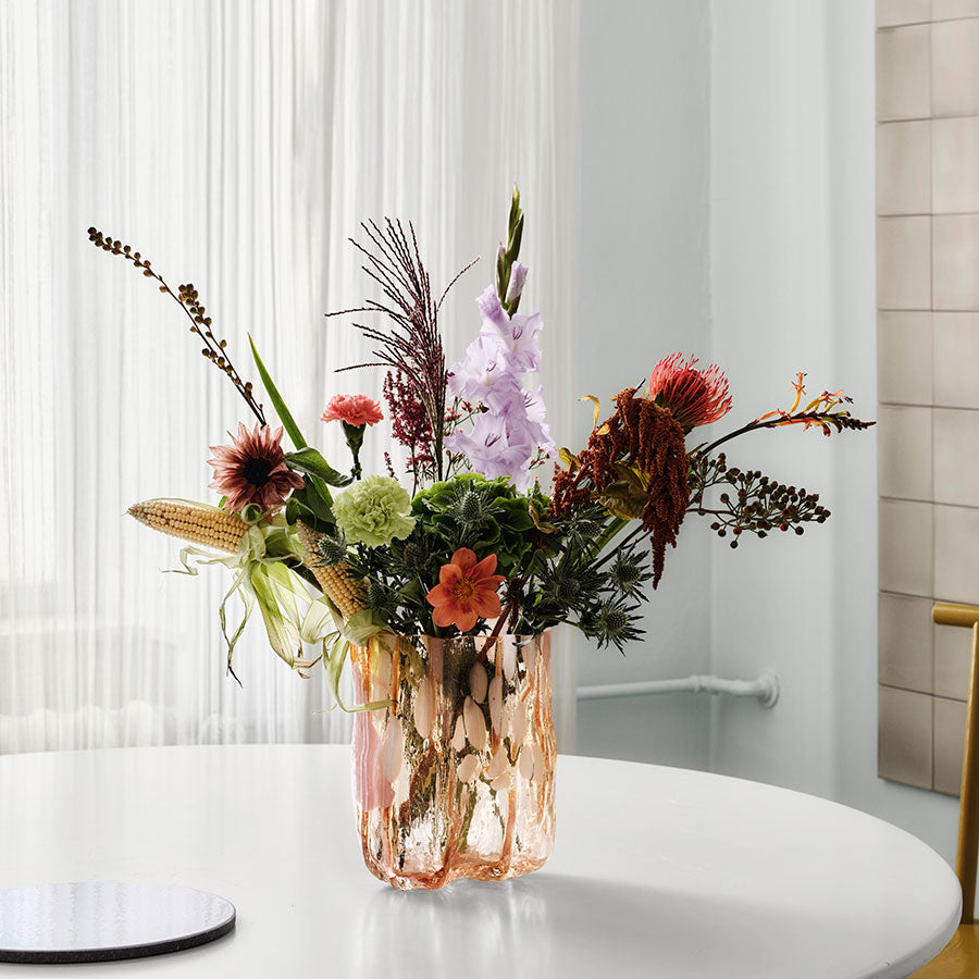 Crackle Vase Tall Amber/Flamingo