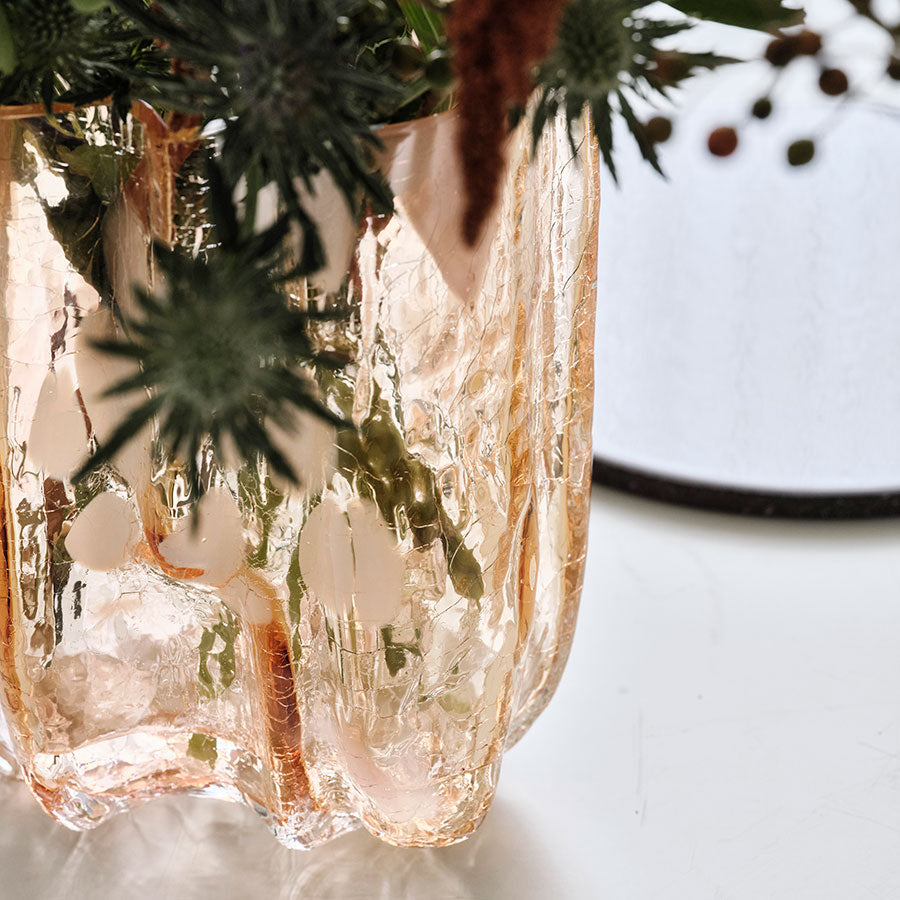 Crackle Vase Tall Amber/Flamingo