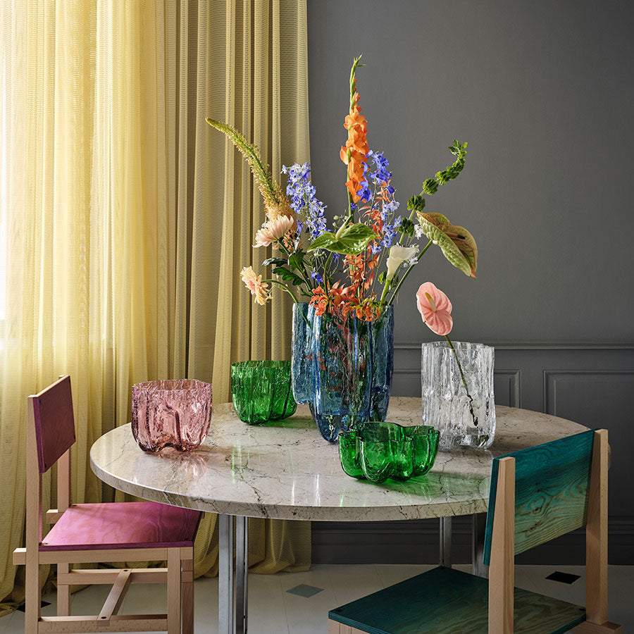 Crackle Clear Vase Low