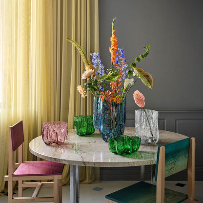 Crackle Clear Vase Low