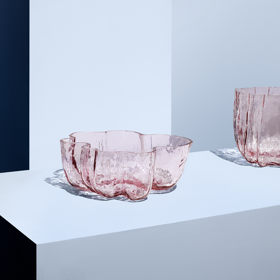 Kosta Boda Crackle Bowl Pink Fruit Decor Design Crystal Glass Kosta Boda Crackle Bowl Pink Fruit Decor Design Crystal Glass