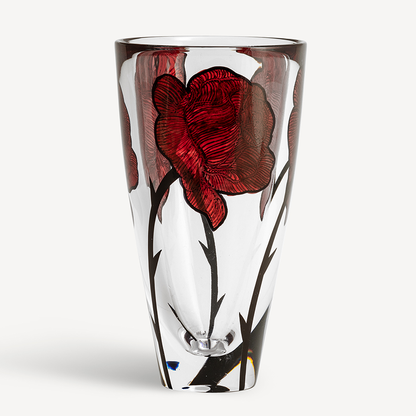 Kosta Boda Tattoo Vase Hand Painted Decor Rose Crystal Glass Clear Red Kosta Boda Tattoo Vase Hand Painted Decor Rose Crystal Glass Clear Red